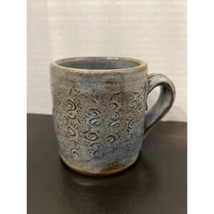 Handmade Ceramic Studio Art Pottery Blue Grey BrownGlaze Large Coffee Tea Mug 4”